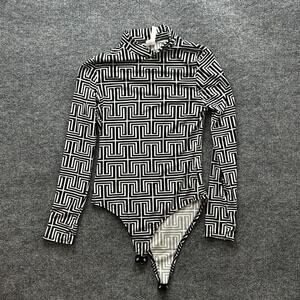 Cacia Women's Long Sleeve Body Suit Geometric Pattern Size Medium USA Made